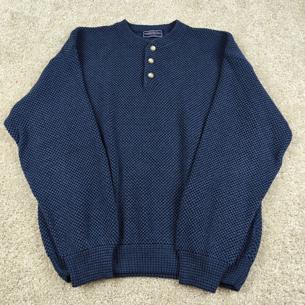 Susquehanna Trail Henley Sweater Men's L Blue Textured Vintage